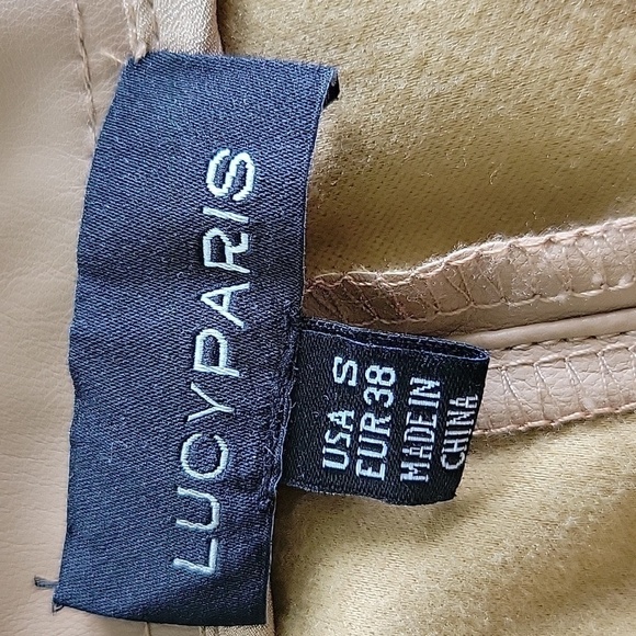 Lucy Paris S Faux Leather Tan Paperbag Pants Tie Waist Ankle Wrap Chic Neutral - Picture 10 of 13